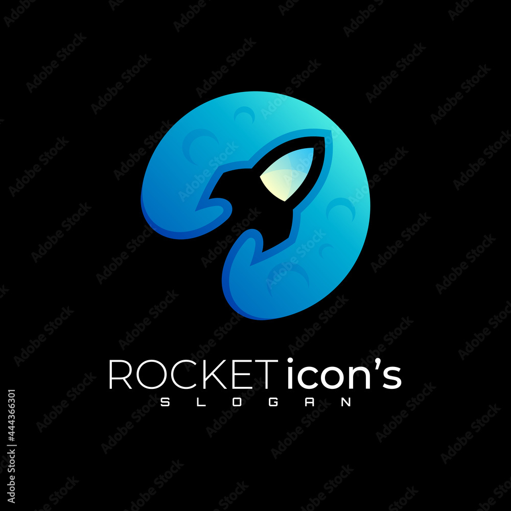 Planet logo and rocket logo design combination, blue color