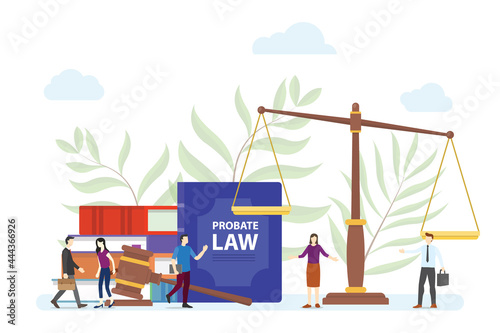 Fotografia probate law concept with people and gavel scale with modern flat style