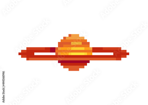 Planet icon. Pixel art style. 8-bit sprite. Old school computer graphic style. Isolated vector illustration. Knitted design.