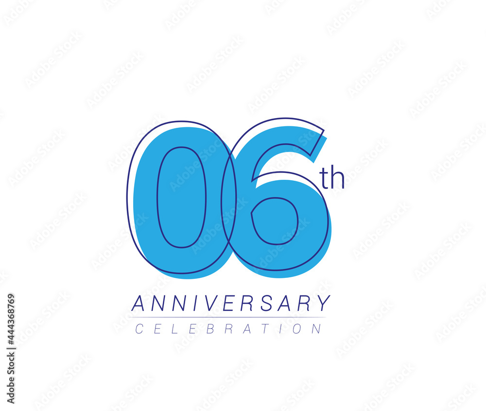 Obraz premium 6th anniversary blue colored vector design for birthday celebration, isolated on white background