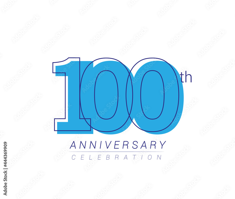 Obraz premium 100th anniversary blue colored vector design for birthday celebration, isolated on white background