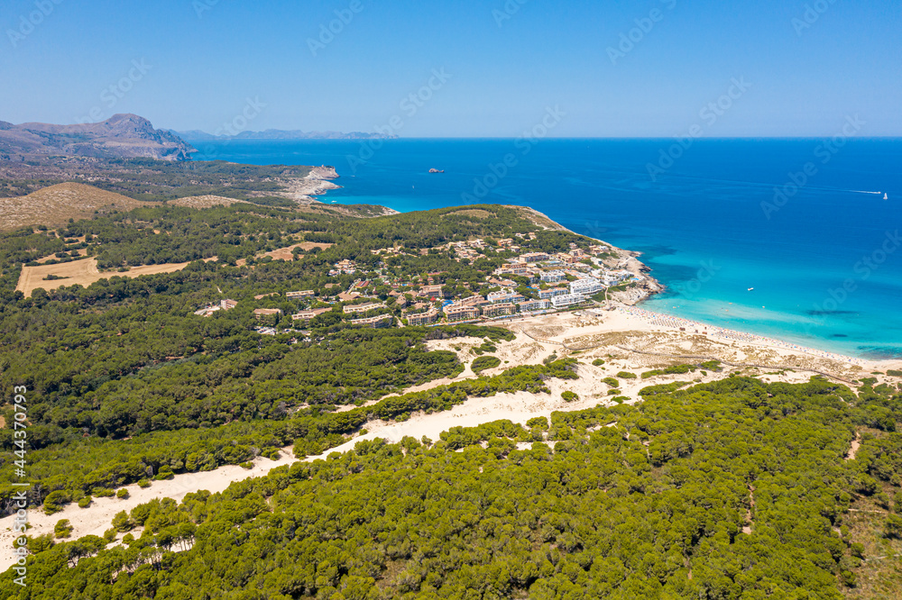 An aerial view on Cala Mesquida beach on Mallorca island in Spain