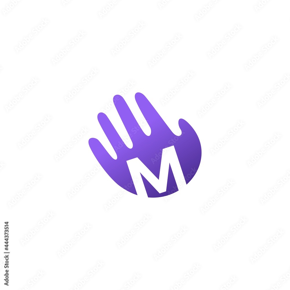 m letter hand palm hello logo vector icon illustration m letter hand palm hello logo vector icon illustration