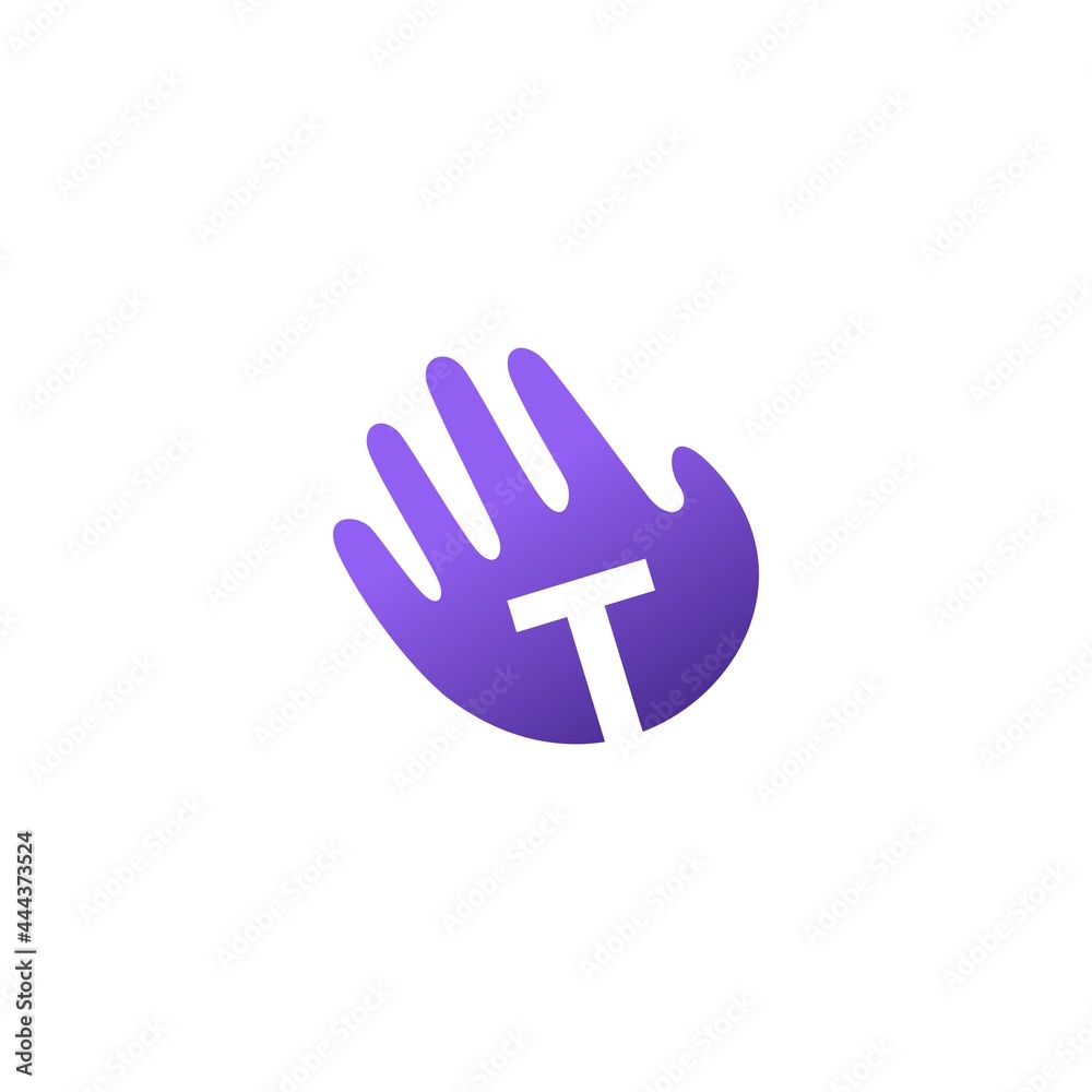 t letter hand palm hello logo vector icon illustration t letter hand palm hello logo vector icon illustration