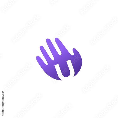 u letter hand palm hello logo vector icon illustration