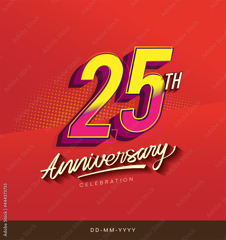 25th anniversary celebration logotype colorful design isolated with red background and modern design.