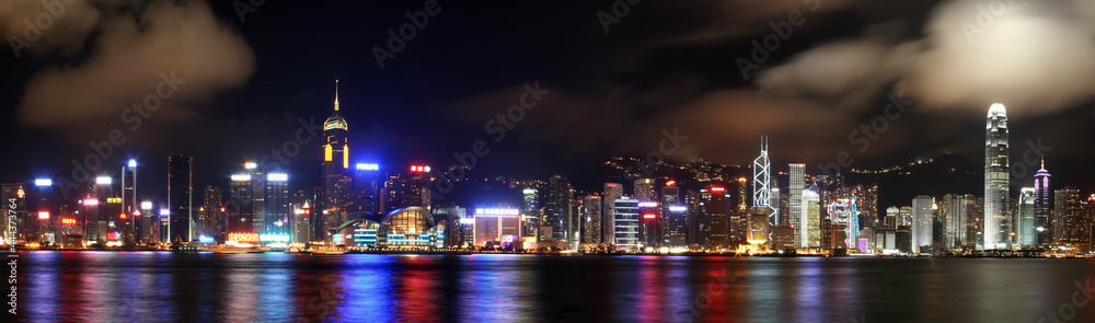 Beautiful Hongkong Skyline Panorama at night