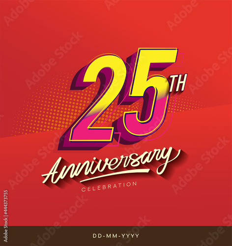 25th anniversary celebration logotype colorful design isolated with red background and modern design.