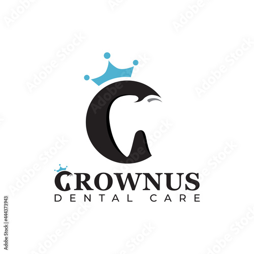 crownus dental care logo, negative space tooth  make letter  c with crown vector