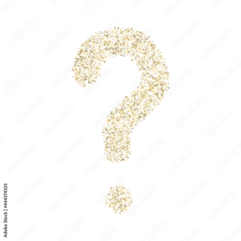 Naklejka premium Question mark Gold Glitter Stars. Shiny Confetti.