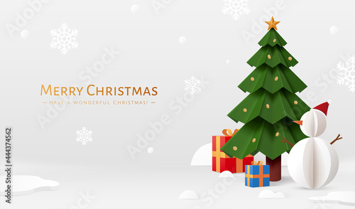 Grey Xmas banner in paper cut style