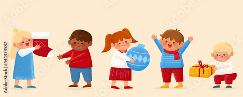 Set of children on Christmas day