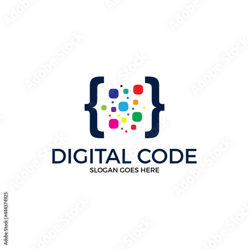 Digital code logo illustration. Colorful logo. coding. programmer logo icon vector. media logo.