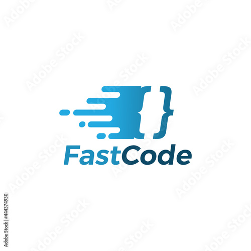 Coding logo with fast motion on flat style design illustration vector, programmer logo design template isolated on white background