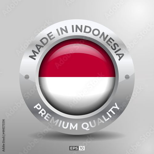 Free Download Made in Indonesia Label, Logo, Stamp Round Flag of Nation with 3D Silver Glossy Effect - GFXLoad