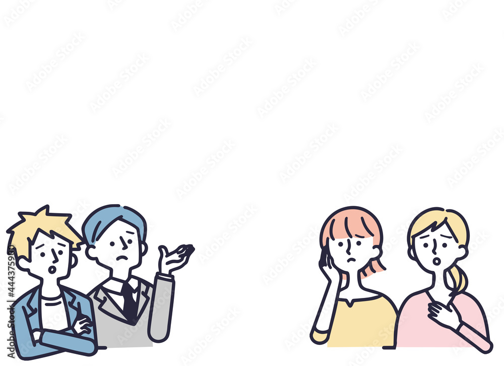 悩む　ネガティブ　男女　イラストセット