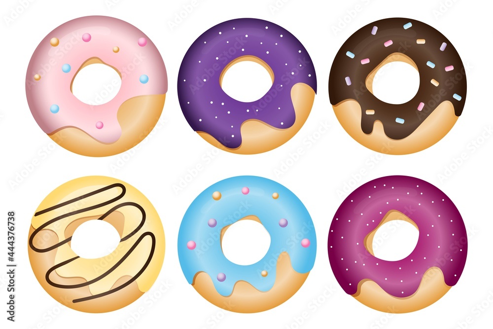 Fototapeta premium Glazed donuts set. Donuts icons. 