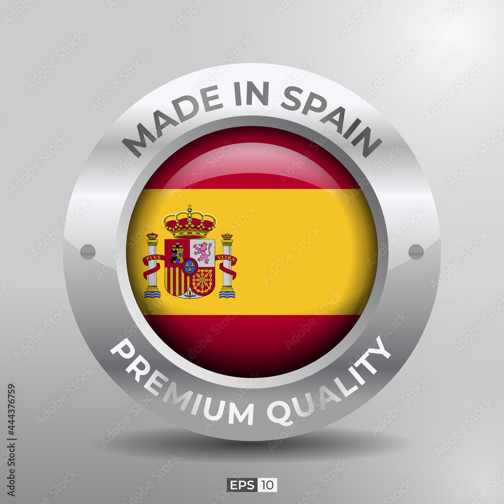 Made in Spain Label, Logo, Stamp Round Flag of Nation with 3D Silver Glossy Effect Made in Spain Label, Logo, Stamp Round Flag of Nation with 3D Silver Glossy Effect