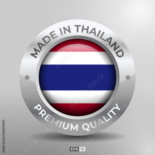 Free Download Made in Thailand Label, Logo, Stamp Round Flag of Nation with 3D Silver Glossy Effect - GFXLoad