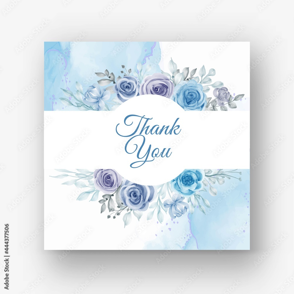 Beautiful Floral Frame Wedding With Flower Watercolor Blue_5