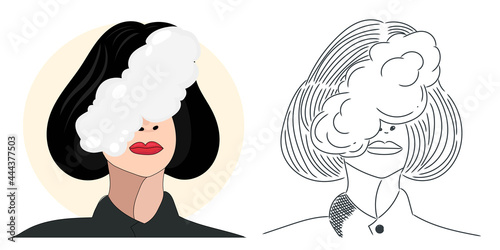 illustration of woman with eyes covered with clouds. usnseen concept vector illustration