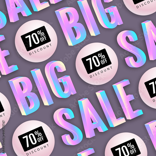Big summer sale poster with 3D abstract holographic text elements. Vector illustration