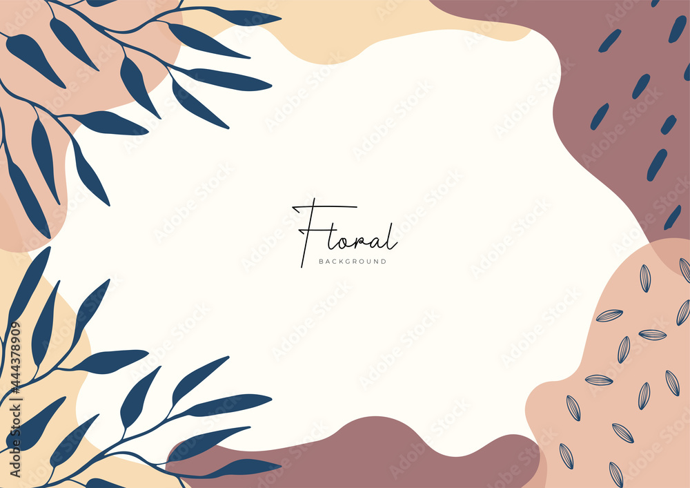 Fototapeta Trendy social media post creative Vector set. Background template with copy space for text and images design by abstract colored shapes, line arts, floral, tropical leaves warm color of the earth tone