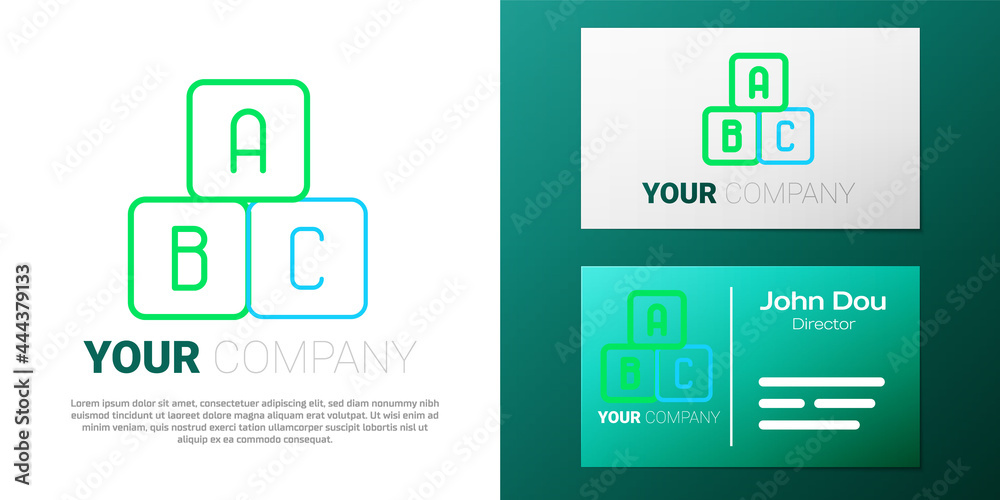 Obraz premium Line ABC blocks icon isolated on white background. Alphabet cubes with letters A,B,C. Colorful outline concept. Vector