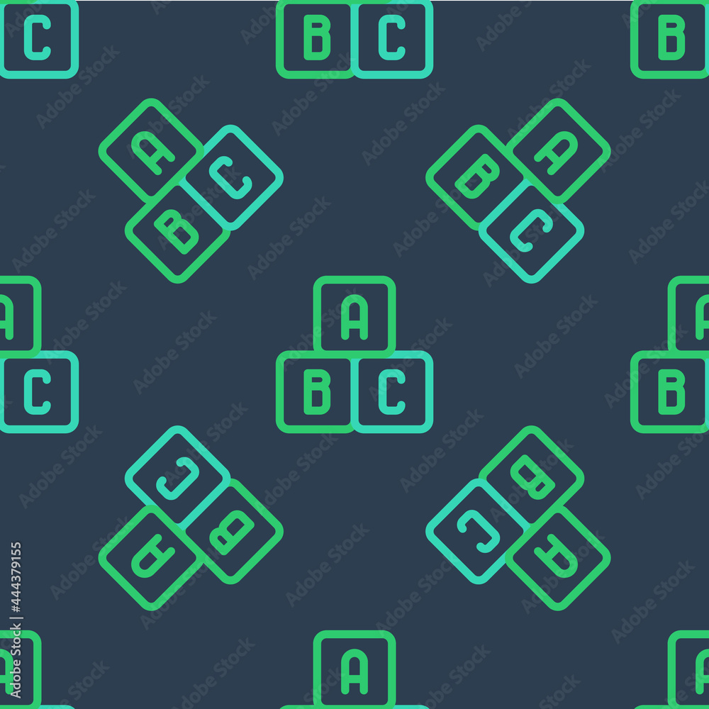 Line ABC blocks icon isolated seamless pattern on blue background. Alphabet cubes with letters A,B,C. Vector Line ABC blocks icon isolated seamless pattern on blue background. Alphabet cubes with letters A,B,C. Vector