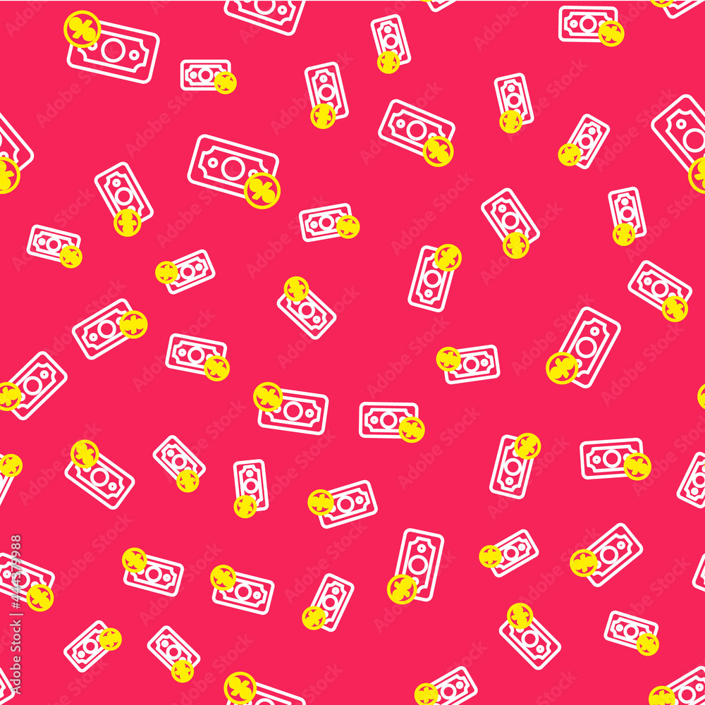 Line Money percent icon isolated seamless pattern on red background. Percent loyalty wallet sign. Vector Line Money percent icon isolated seamless pattern on red background. Percent loyalty wallet sign. Vector