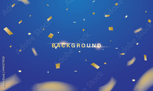 Realistic confetti vector illustration with blur effect and blue background for party or event background