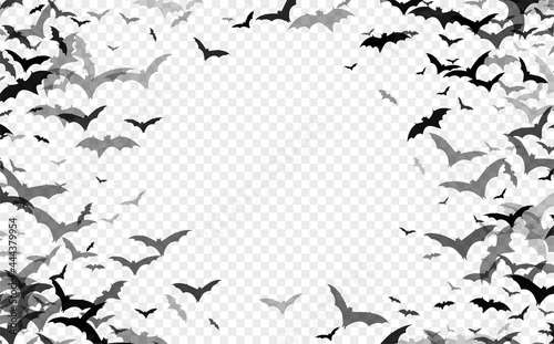 Black Silhouette Bats Isolated Transparent Background