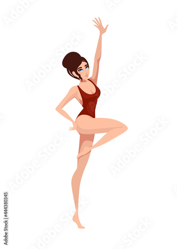 Beautiful Women Red Swimsuit Doing Exercise Cartoon Character Design Flat Illustration