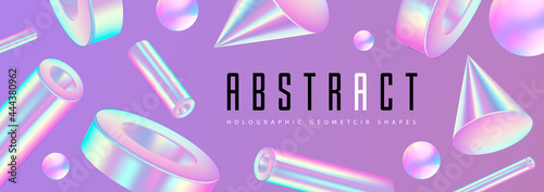 Abstract background with 3D holographic geometric shapes. Modern design. Vector illustration