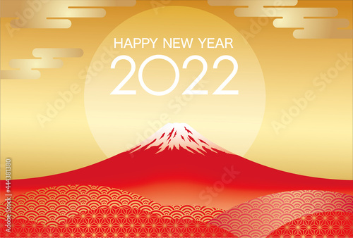 2022年　富士山の年賀状テンプレート