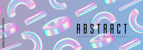 Abstract background with 3D holographic geometric shapes. Modern design. Vector illustration