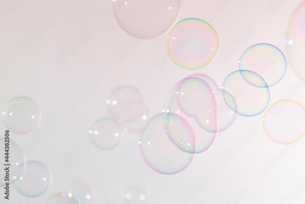 Beautiful Transparent Pink Soap Bubbles Floating as Background.