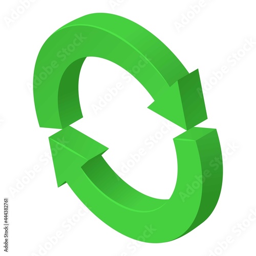 Refresh icon isometric vector. Green circular two arrow. Reload cycle sign