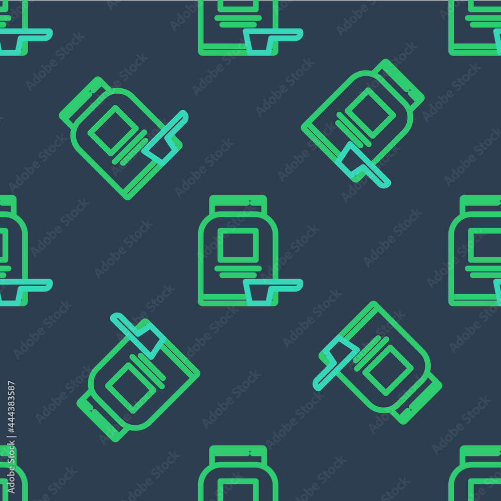 Line Sports nutrition bodybuilding proteine power drink and food icon isolated seamless pattern on blue background. Vector Line Sports nutrition bodybuilding proteine power drink and food icon isolated seamless pattern on blue background. Vector