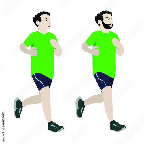 Happy running Man is engaged. Morning jogging. Vector illustration in cartoon style.