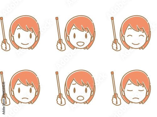 指示棒を持って説明するボブカットの女性・顔アイコンセット