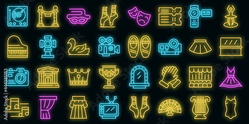 Ballet icons set. Outline set of ballet vector icons neon color on black