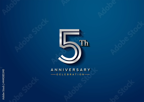 5th anniversary celebration logotype with linked number silver color isolated on blue color. vector anniversary for celebration, invitation card, and greeting card