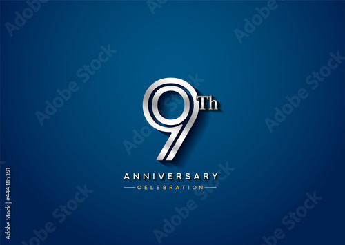 9th anniversary celebration logotype with linked number silver color isolated on blue color. vector anniversary for celebration, invitation card, and greeting card