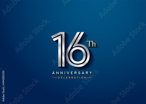 16th anniversary celebration logotype with linked number silver color isolated on blue color. vector anniversary for celebration, invitation card, and greeting card
