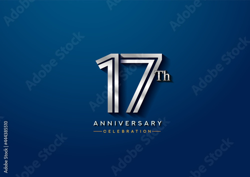 17th anniversary celebration logotype with linked number silver color isolated on blue color. vector anniversary for celebration, invitation card, and greeting card