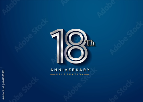 18th anniversary celebration logotype with linked number silver color isolated on blue color. vector anniversary for celebration, invitation card, and greeting card