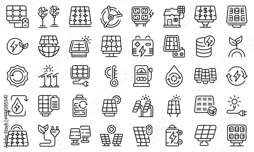 Solar panels icons set outline vector. Invertor solar energy. Panels battery system