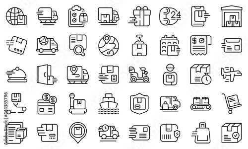 Fast shipping icons set outline vector. Car business. Cargo courier