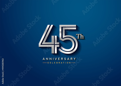 45th anniversary celebration logotype with linked number silver color isolated on blue color. vector anniversary for celebration, invitation card, and greeting card